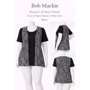 Bob Mackie Wearable Art Womens Small Black Grey Abstract Print 2 Piece Twin Set